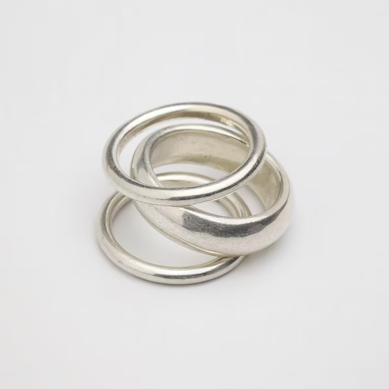 925 Sterling Silver Triple Band Ring: Chunky Boho Stacking Style All Size