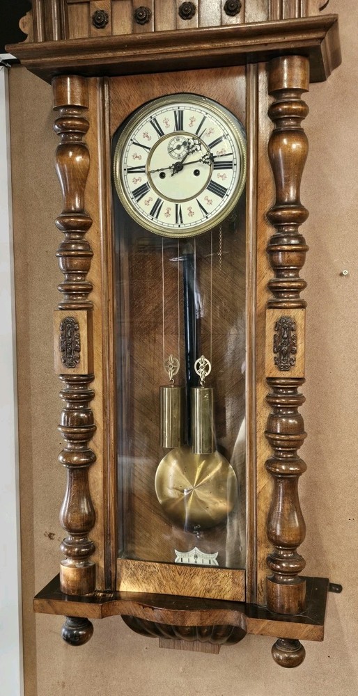 Large Walnut Twin Weight Vienna Wall Clock