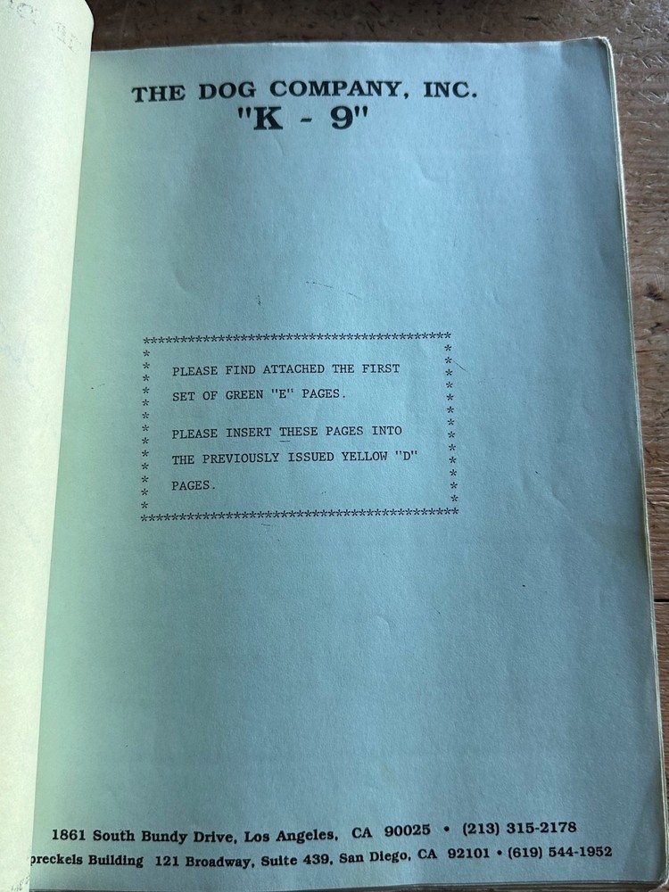 K-9 JIM BELUSHI ORIGINAL SCREENPLAY SCRIPT ORIGINAL production schedule