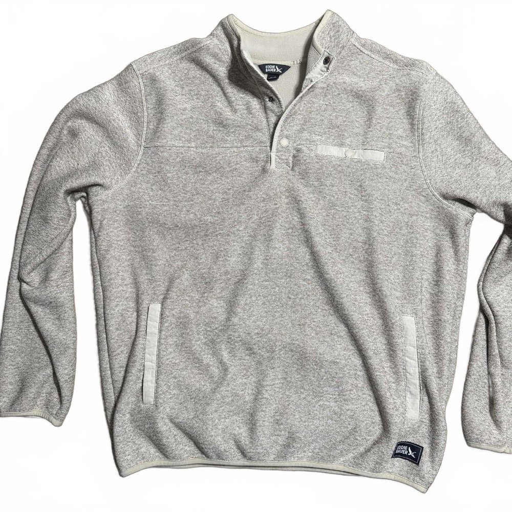 Eddie Bauer Tan Beige 1/4 Button Pullover Men's Size XL Tan Sweater