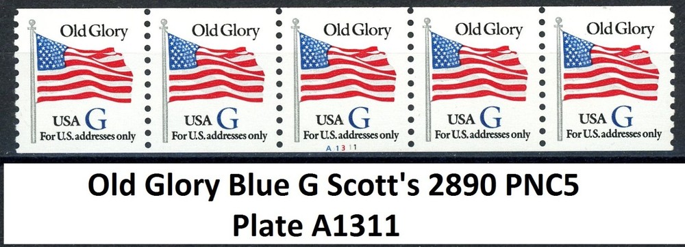 BLUE G-Rate Scott's 2890 MNH 5 Coils PNC5 Plate Numbered A1311