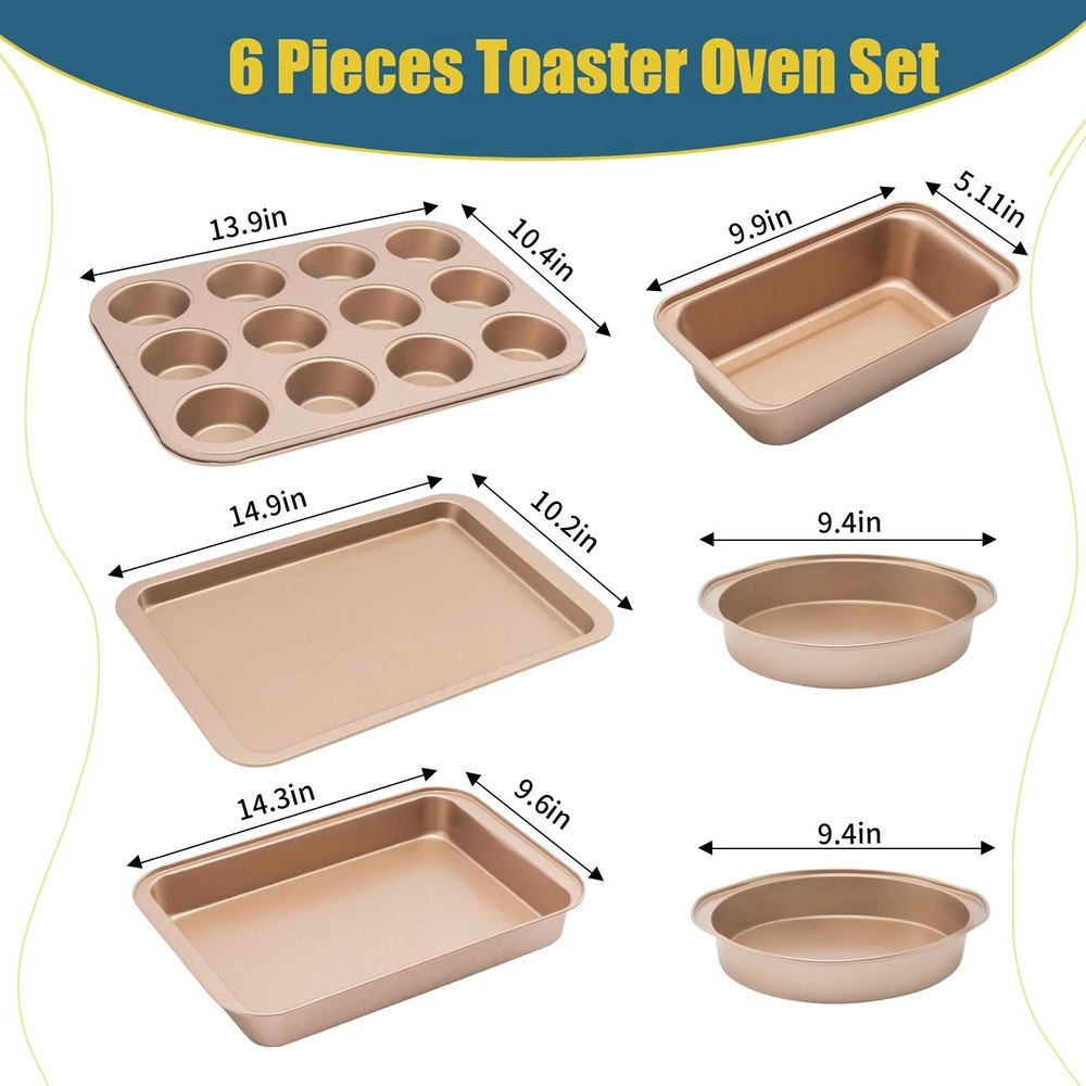 Stackable Bakeware Set, 6-Piece Nonstick Baking Pan Set for Kitchen, Oven & Dish