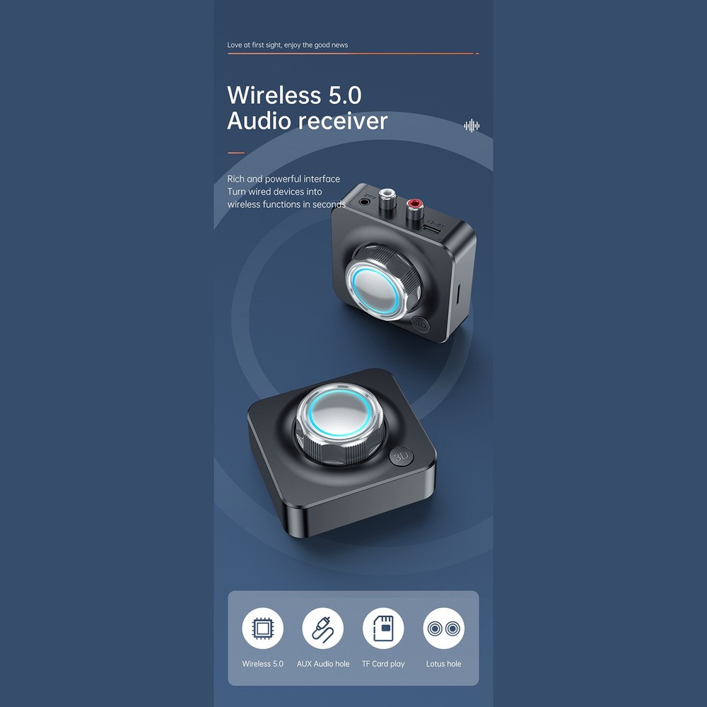 2-in-1 Wireless Bluetooth V5 Aux Audio Receiver Receiver TF Card Reader E