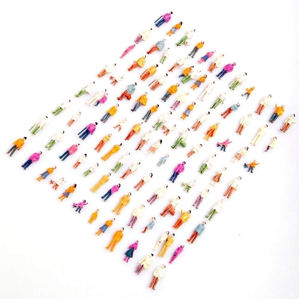 Airlxf 100PCS HO Scale Tiny People Set - Mixed Painted Plastic Figures