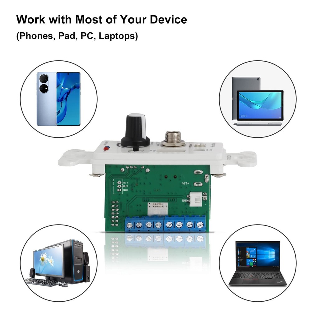 Herdio Bluetooth Wall Amplifier 4 Channels Volume Control Wall Plate USB/MIC/...