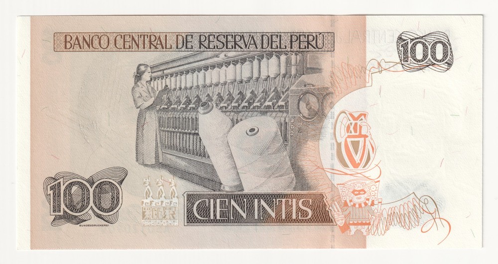 Peru 100 Intis banknote 1987 Ramon Castilla UNC