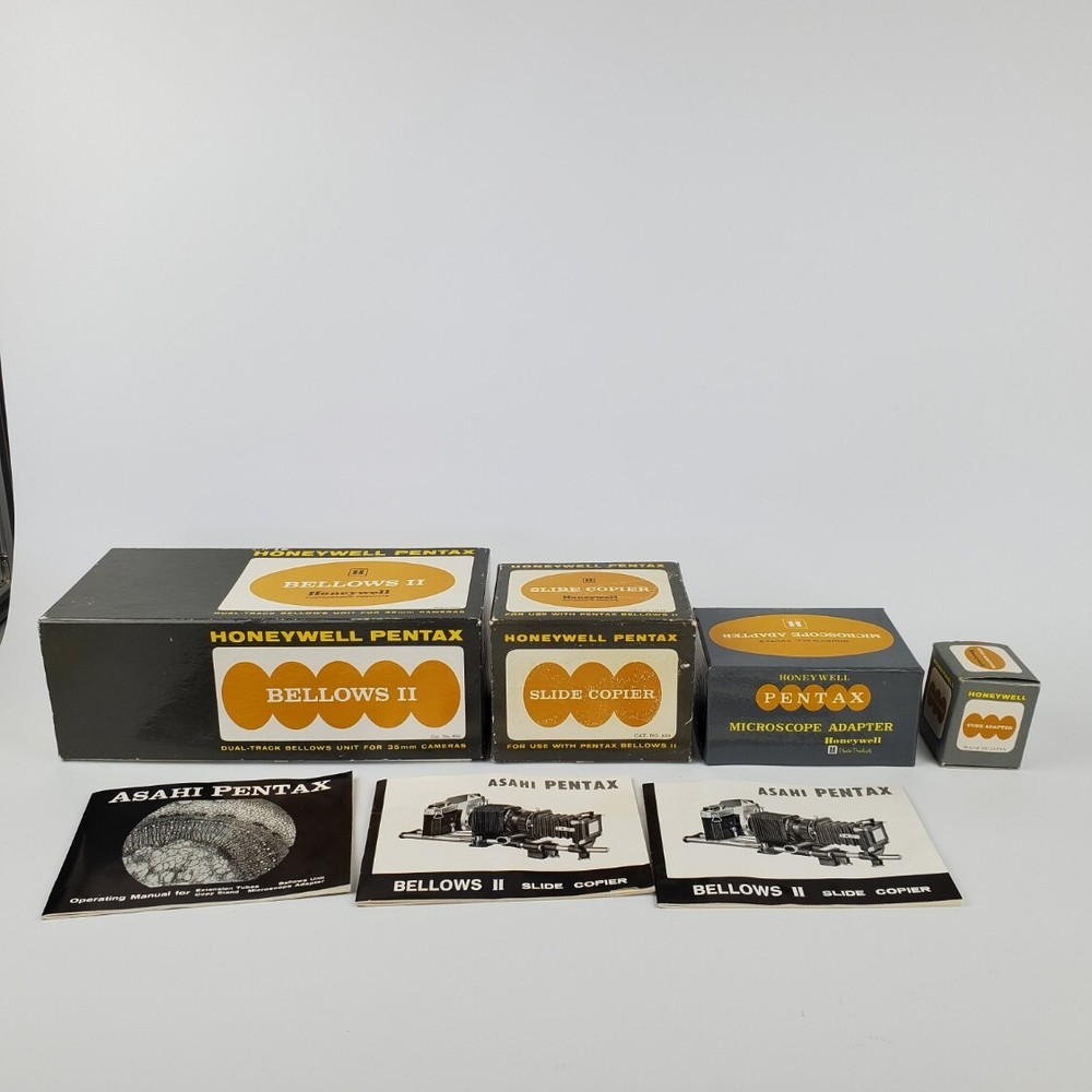 Honeywell Pentax Bellows II, Slide Copier, Cube Adapter & Microscope Adapter NOS