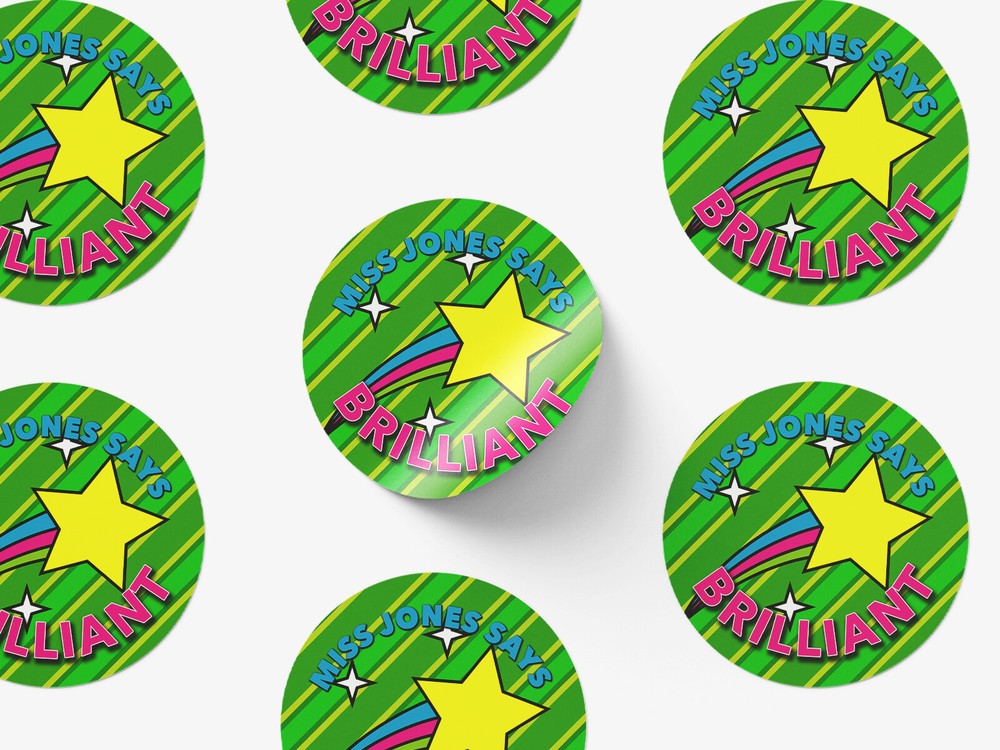 Personalised teacher round sticker labels, custom stickers