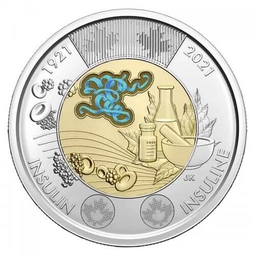 2021 Canada Insulin discovery coloured $2 toonie from roll