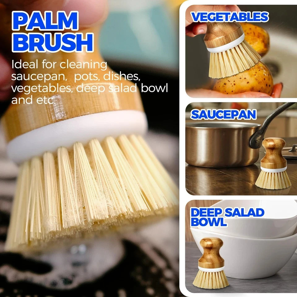 6 Pack Dish Brush Kitchen Brushes Set with Bottle Brush, Dish Brush, Palm Scrub