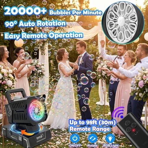 Rechargeable Bubble Machine with Remote & RGB Lights - Automatic Bubble Blower f