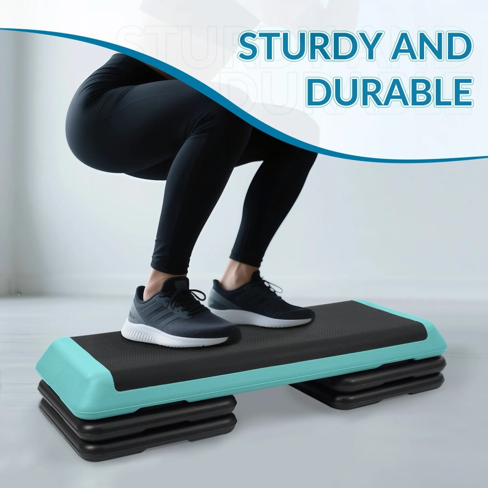 Adjustable Aerobic Step Platform with 4 Risers, Non-Slip Stepper – 16", 28", 43"