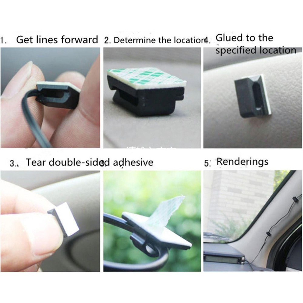 30Pcs Wire Clip Black Car Tie Rectangle Cable Holder Mount Clamp Self Adhesive H