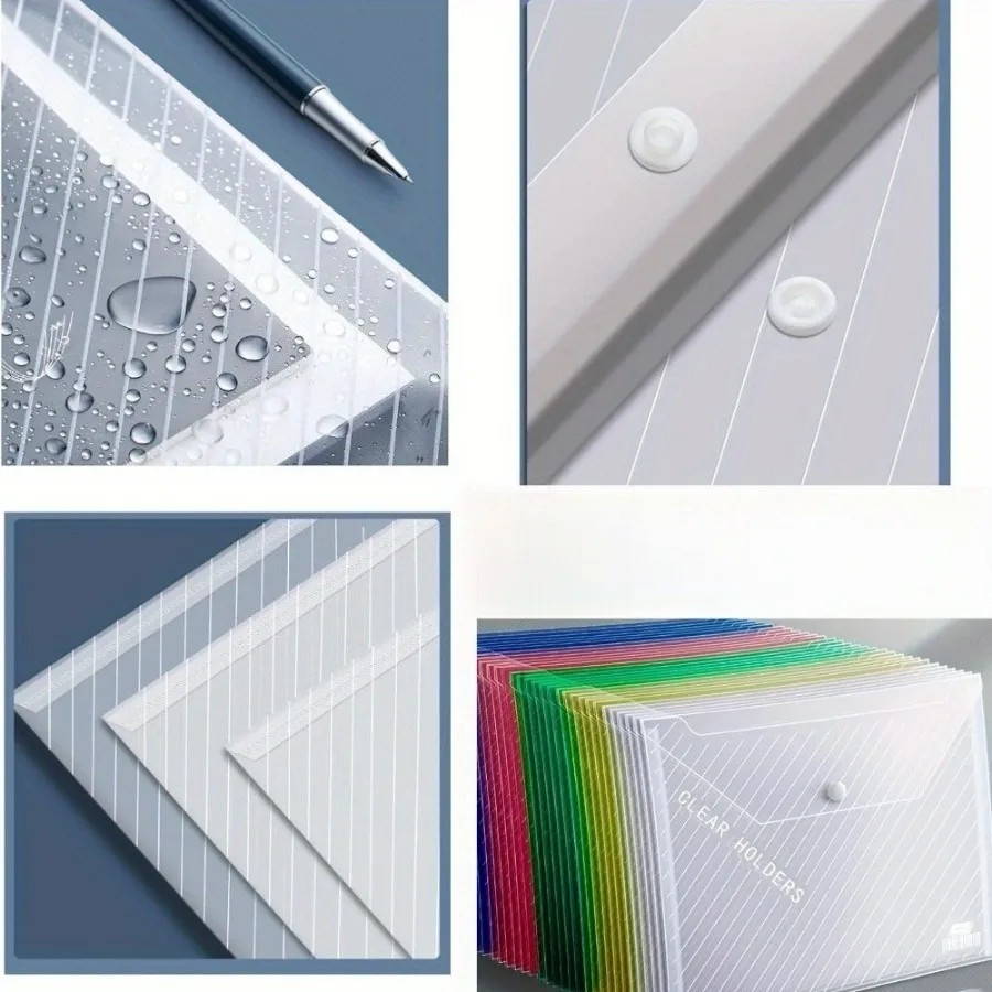 5pcs Folding File Bag Organizer Button Closure Mixed Colors Office School