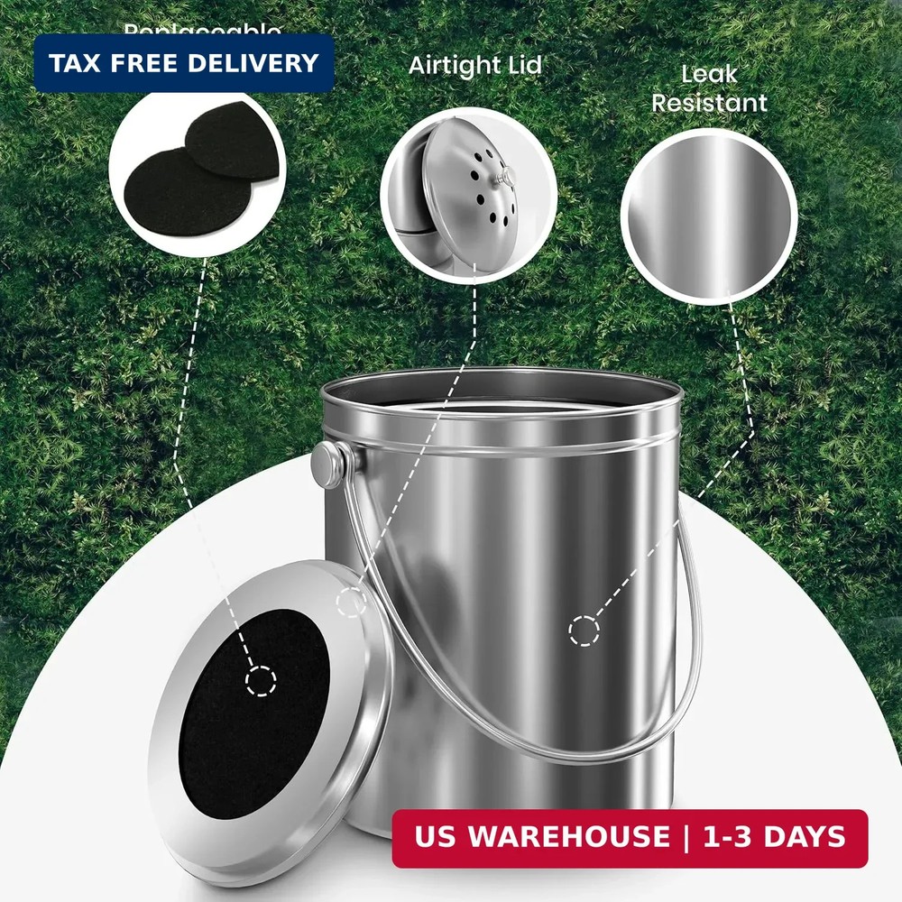 Utopia Kitchen Countertop Compost Bin Kitchen with Charcoal Filter -1.3gallon St