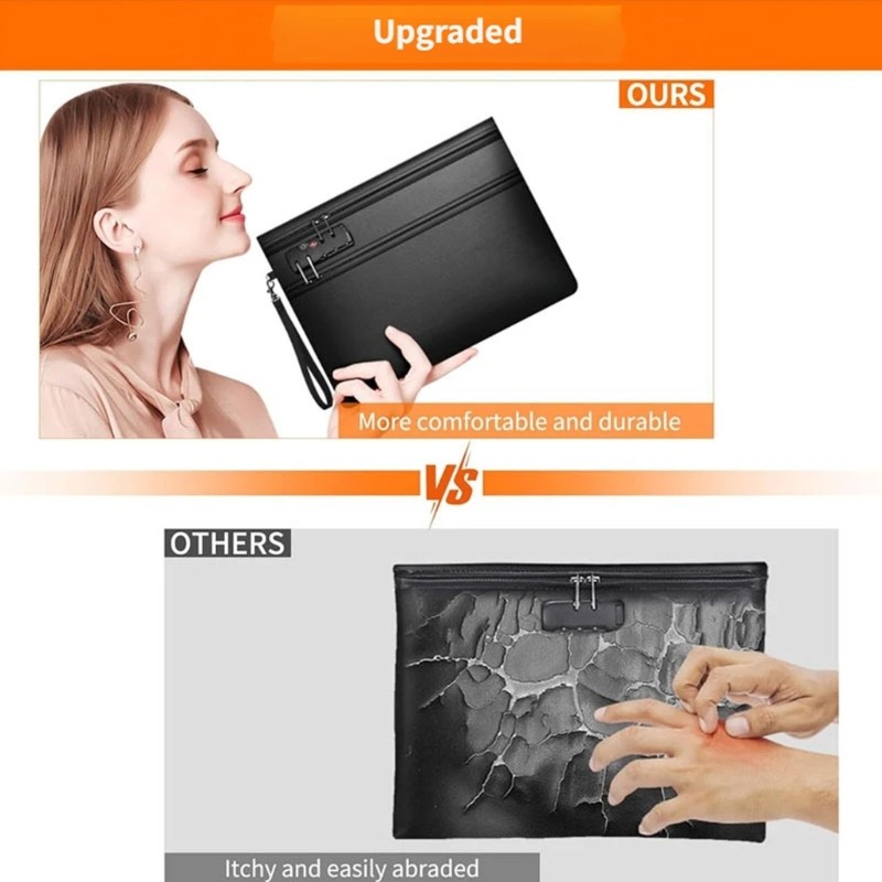 Secure Flame Immune File Bag with Passcode Hook Double Slide Compartments