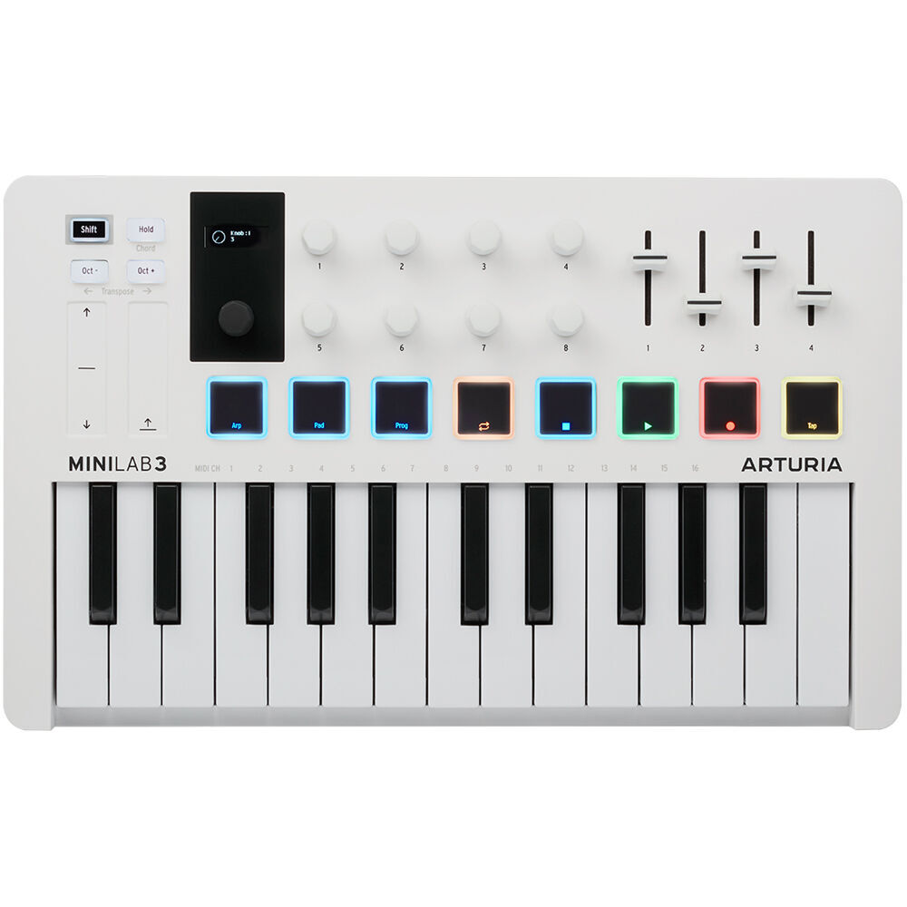Arturia MiniLab 3 Compact MIDI Keyboard and Pad Controller (White) Bundle with 6