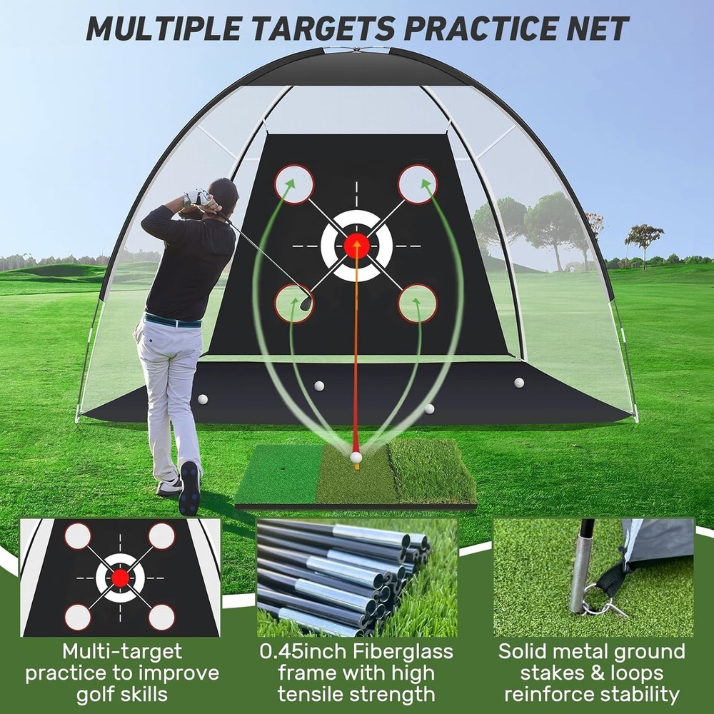 Durable Multi-Target 10x7FT Golf Practice Net Set with Carry Bag & Accessories