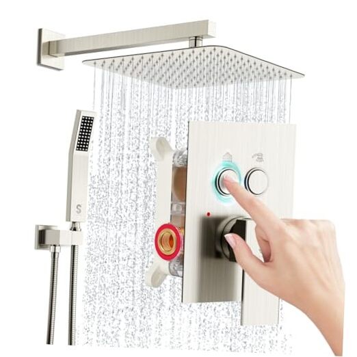 Shower System with Push Button Diverter, Brushed Nickel Wall Mounting - 12"