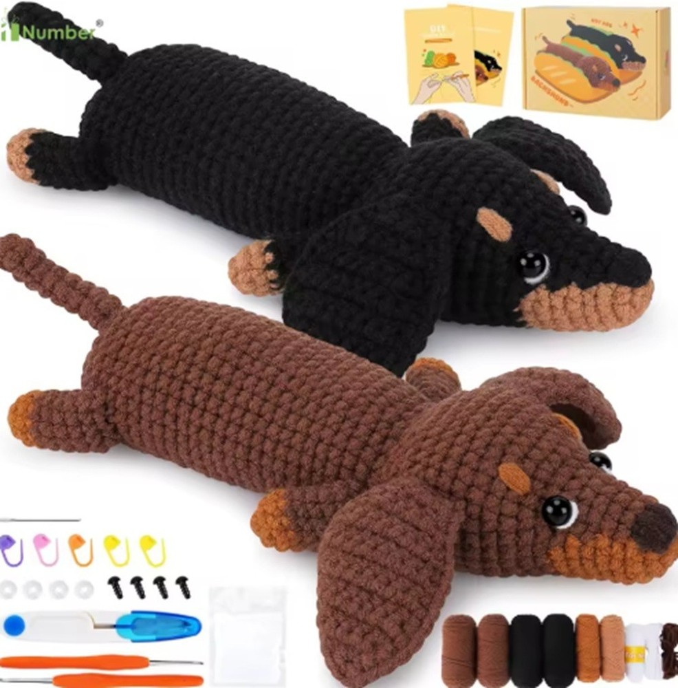 Dachshund Crochet Kit 2 Pack for Beginners Amigurumi DIY Set with Video Tutorial