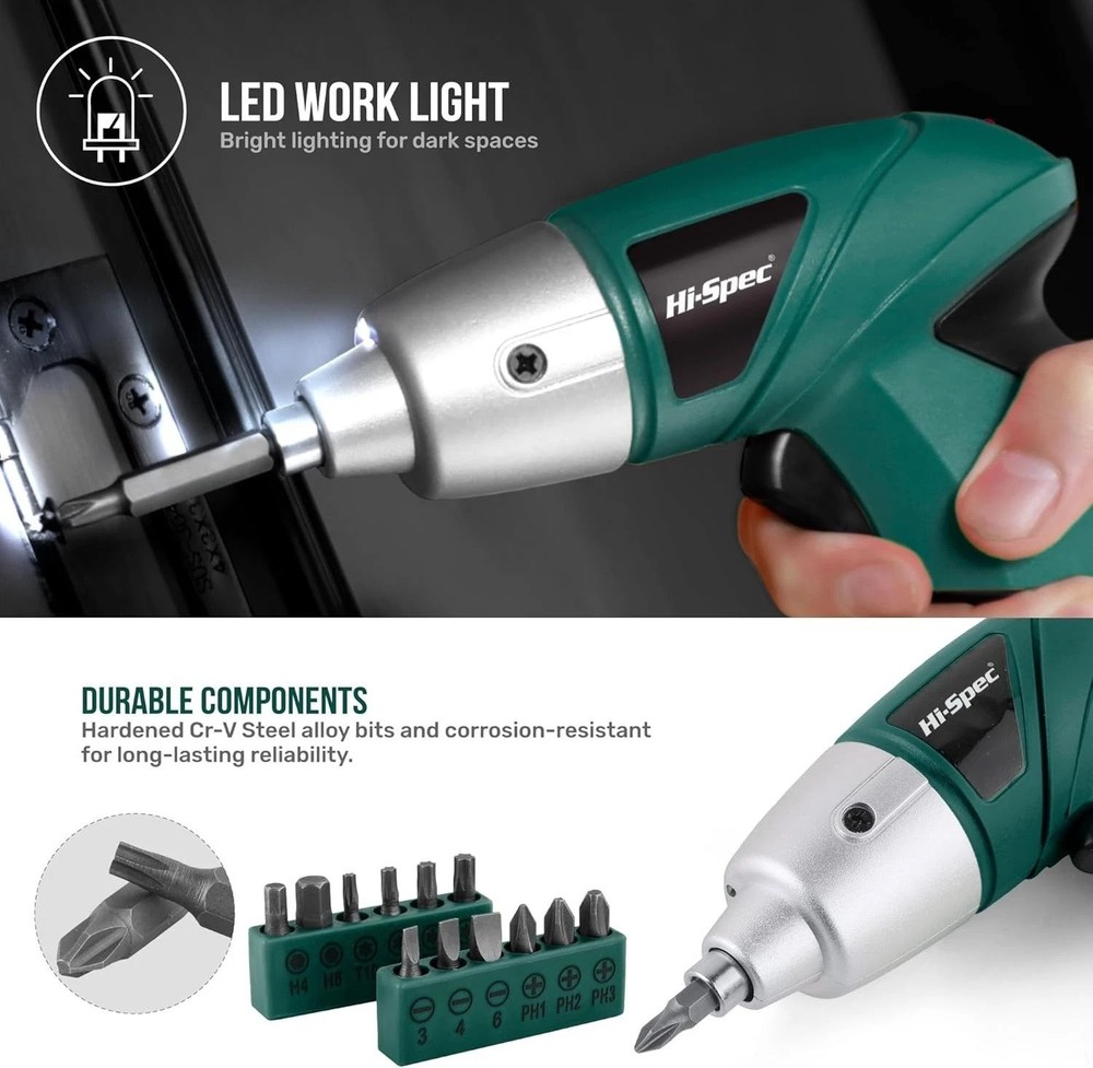 3.6V Cordless Electric Screwdriver Set with Interchangeable Bits, Green