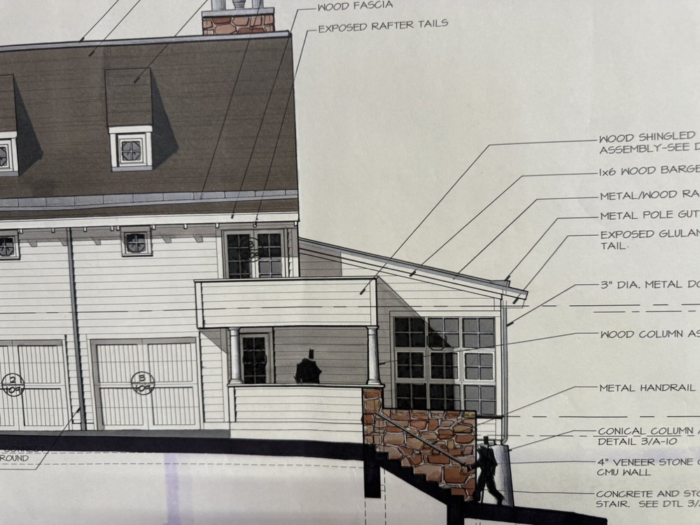Architectural Renderings 4 Sheets Hand-Colored Elevations 30x42 Design Drawings