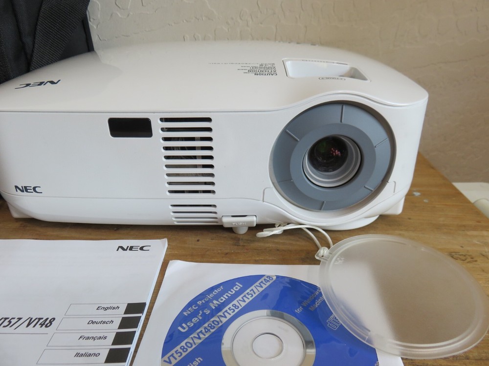 NEC White Projector Model VT480 With Case &All Accessories + Cords Excellent