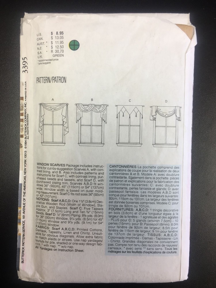 Butterick #3395 Window Scarves