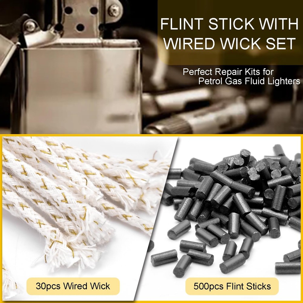 CooBigo Black Lighter Flints 500pcs & 520pcs & Wicks