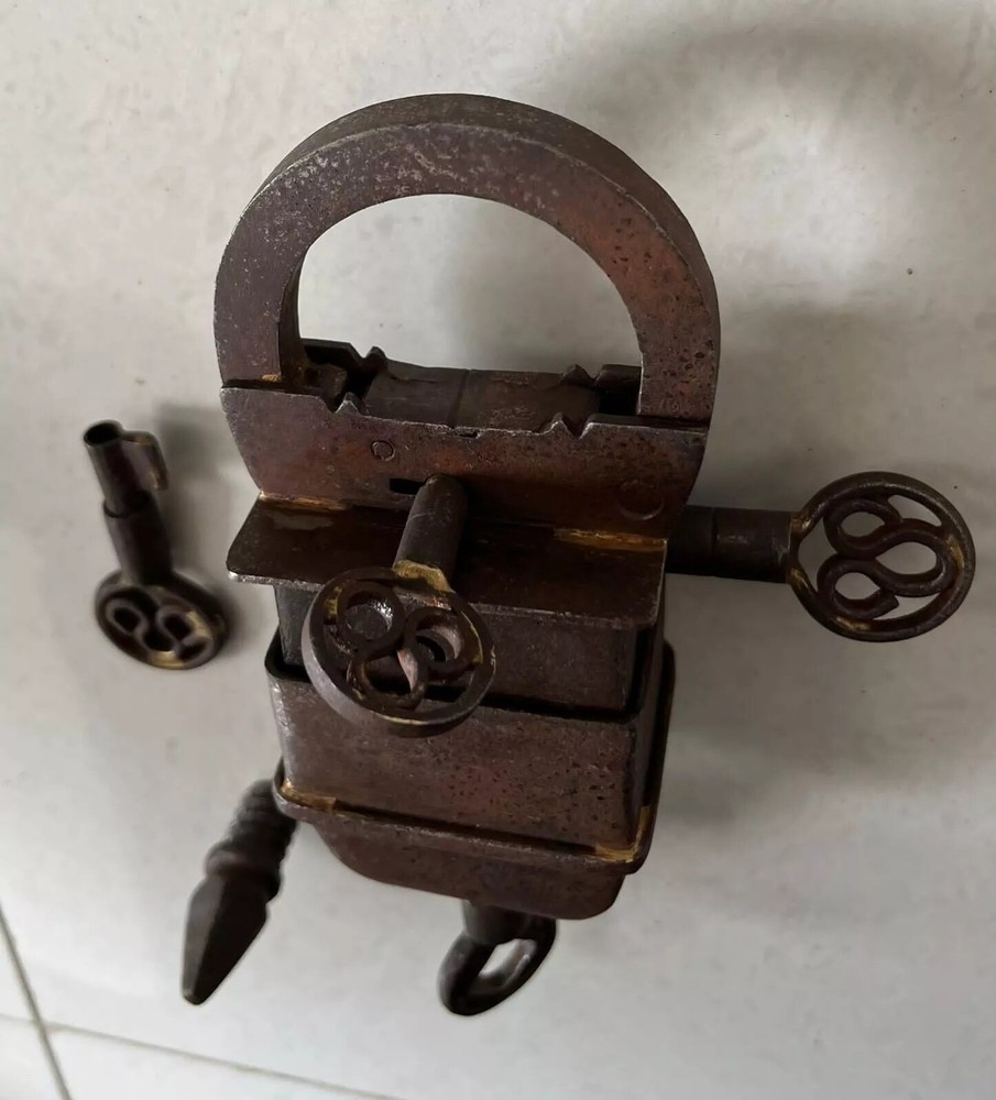 Vintage Iron Handcrafted Unique Shape Solid Heavy 4 Key Padlocks