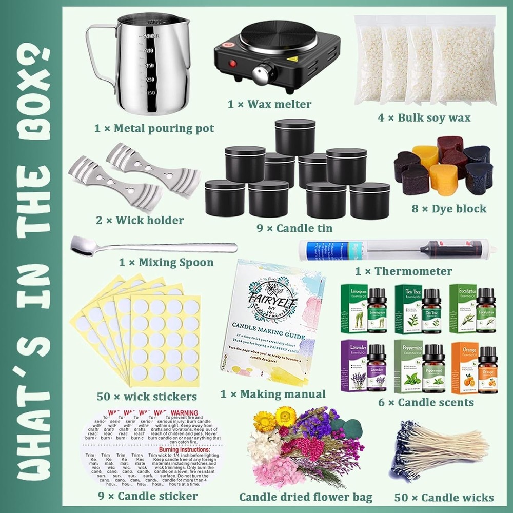 Beginner-Friendly Candle Making Kit - 100% Soy Wax & Essential Accessories