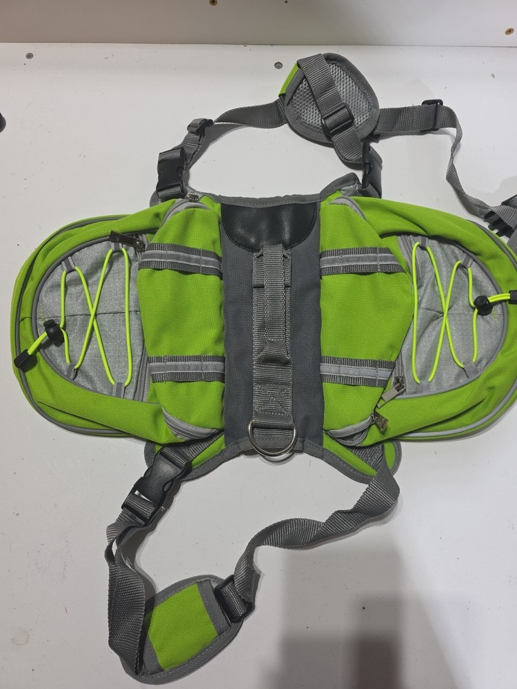 Adjustable saddle bag for large dog.