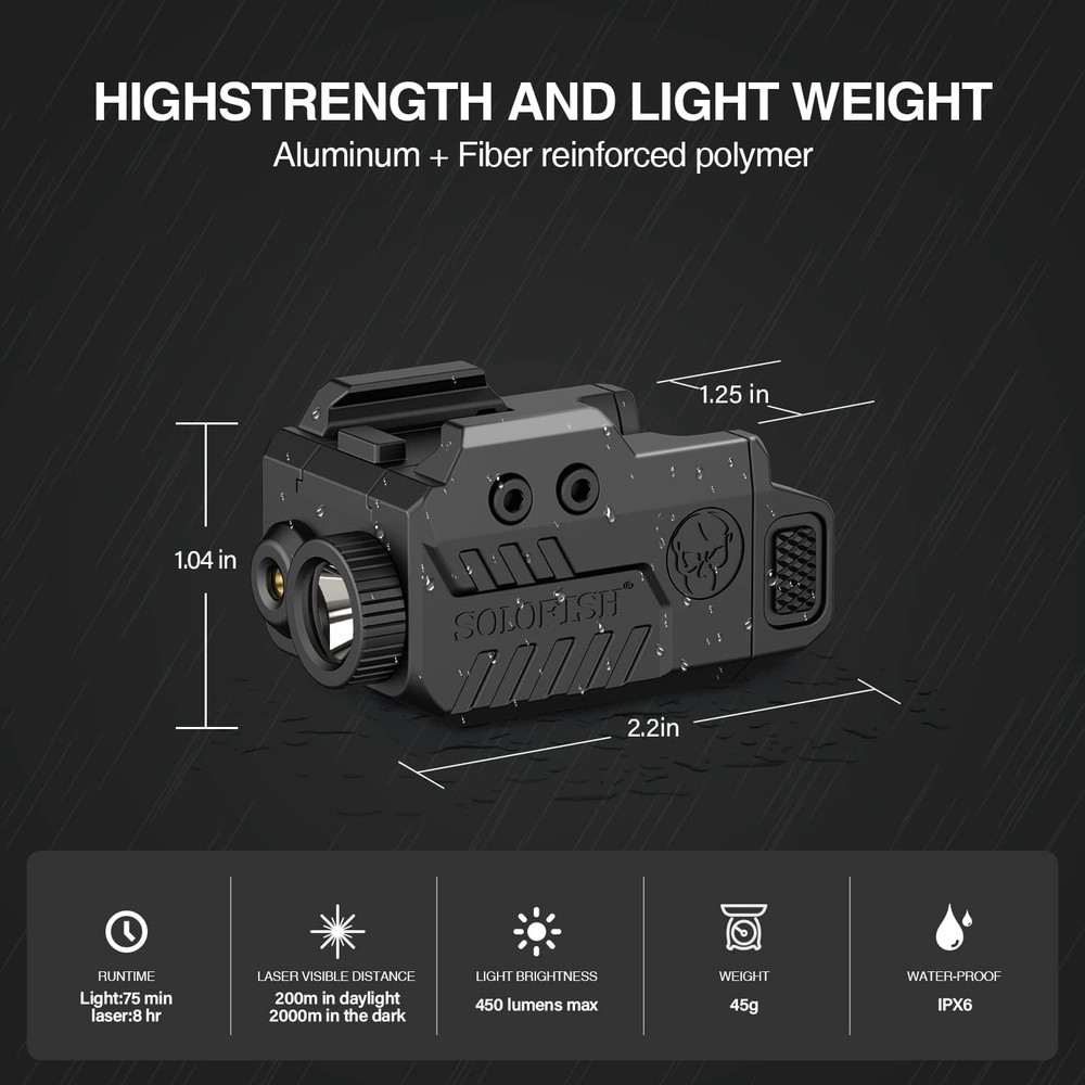 Shockproof Handgun Flashlight with Adjustable Green Laser - Perfect for Hunting