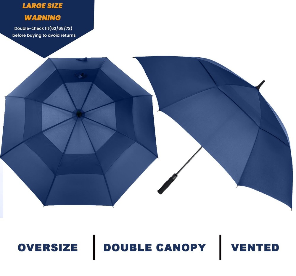 Golf Umbrella Large 62/68/72 Inch, Extra Large Oversize Double Canopy Vented ...