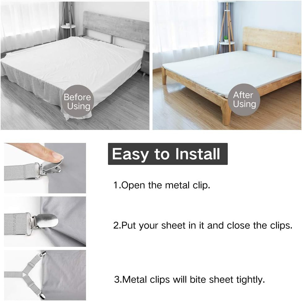 Bed Sheet Holders, 4 pcs Adjustable Fitted Sheet Straps for Bed Corner, bedsheet