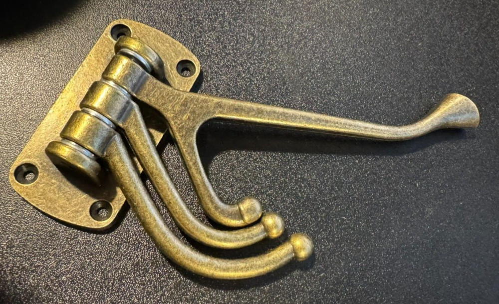 Antique Brass Triple Swivel Swing Coat Hooks Wall Mounted Set Solid Vtg 4 Hook