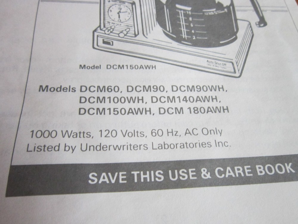 Vtg Black & Decker Coffee Maker User Manual Instructions Guide ONLY DCM Models