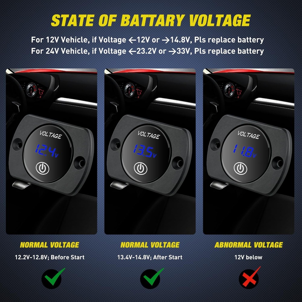 Nilight 12V LED Display Voltmeter with Touch Switch Digital Voltage Gauge Panel