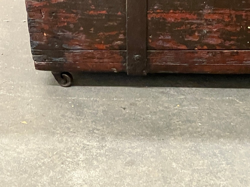 Large Antique Immigrant Trunk on Wheels Dovetailed Stenciling Cedar Lined 1800s
