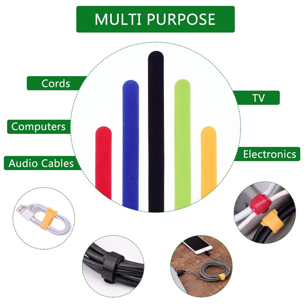 60 Pcs Reusable Fastening Cable Ties with Hook and Loop, Multi-Purpose Cable ...
