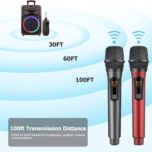 Wireless Microphone for Karaoke, 2.4GHz Rechargeable Karaoke Microphone(Work