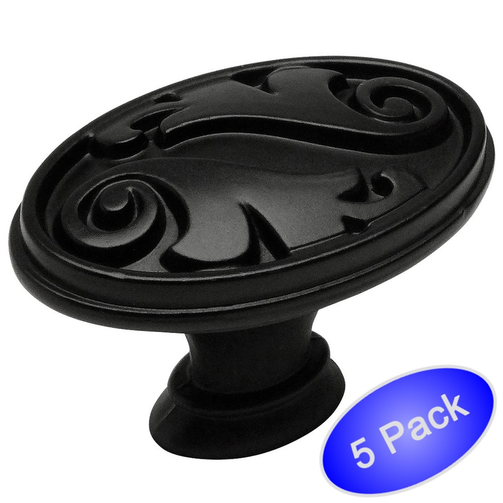 *5 Pack* Cosmas Cabinet Hardware Flat Black Floral Knobs #4297FB
