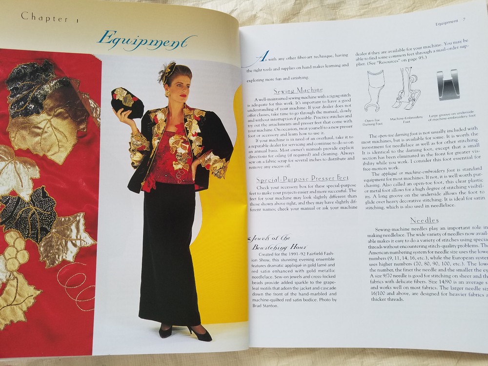 MACHINE NEEDLELACE & other EMBELLISHMENT TECHNIQUES soft 96pg book 1997 Simmons
