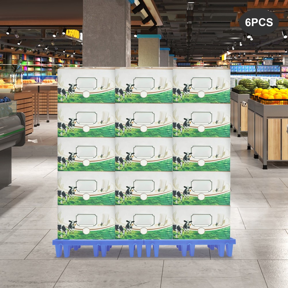 6PCS Plastic Floor Pallet, Blue PP Pallets, Lightweight Plastic Pallets