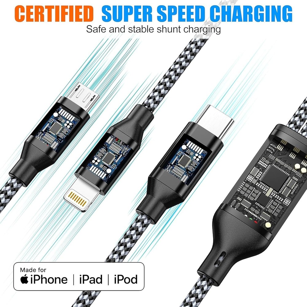 Multi Charging Cable 4ft 2Pack 3 in 1 Charger Cord, Multiple Rapid Nylon...