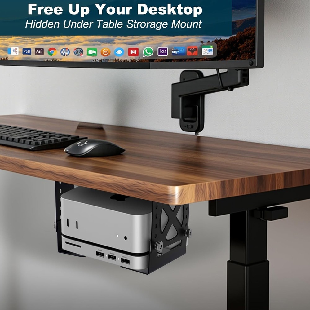 Adjustable Under Desk Mini PC Mount, 6-Level Height (1.7" to 3.3"), Width Adjust