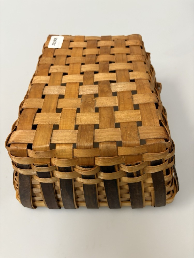 Vintage Woven Wood Sewing Basket Rectangular Craft Storage Organizer