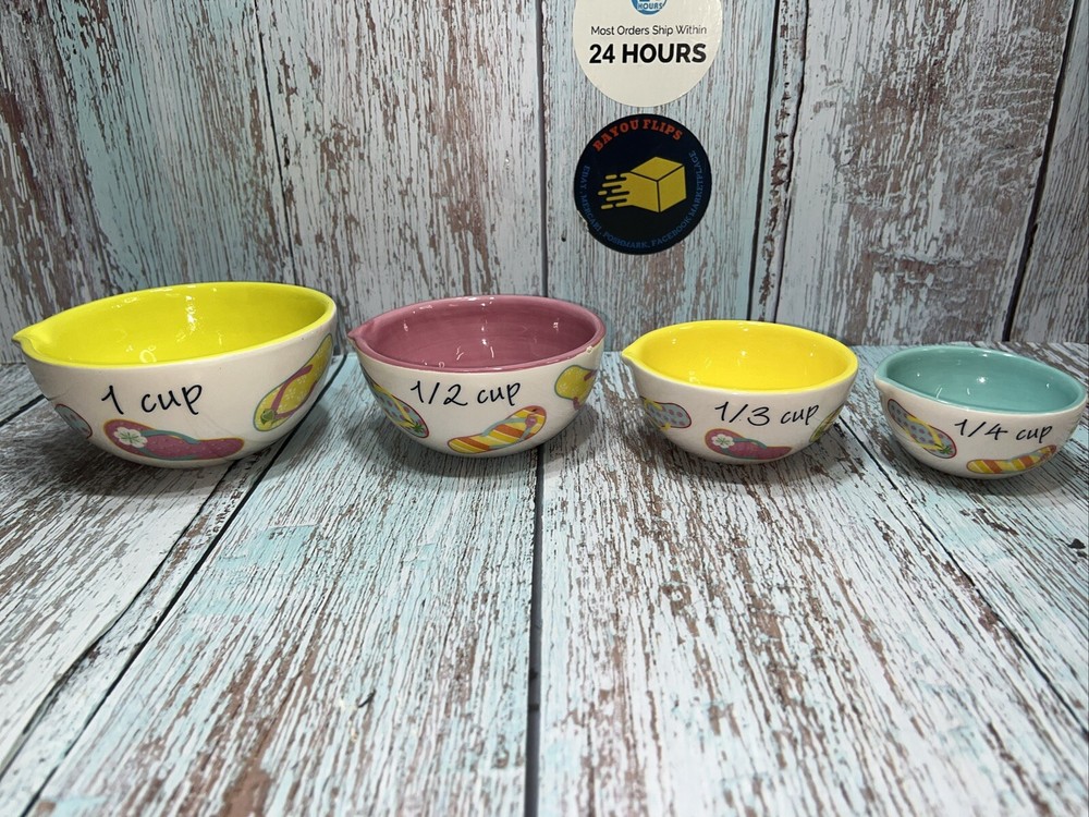 Ceramic Measuring Bowls Cups.Flip Flops 4 Piece Stacking Set