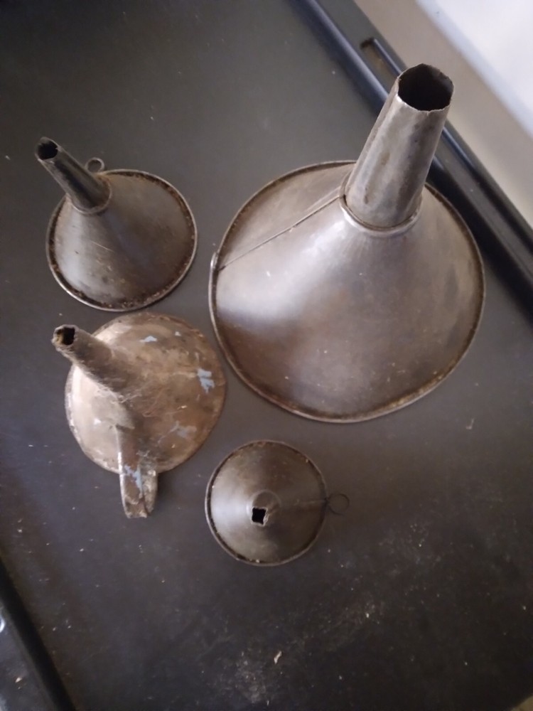 4 Vintage Steel Fuel Funnels