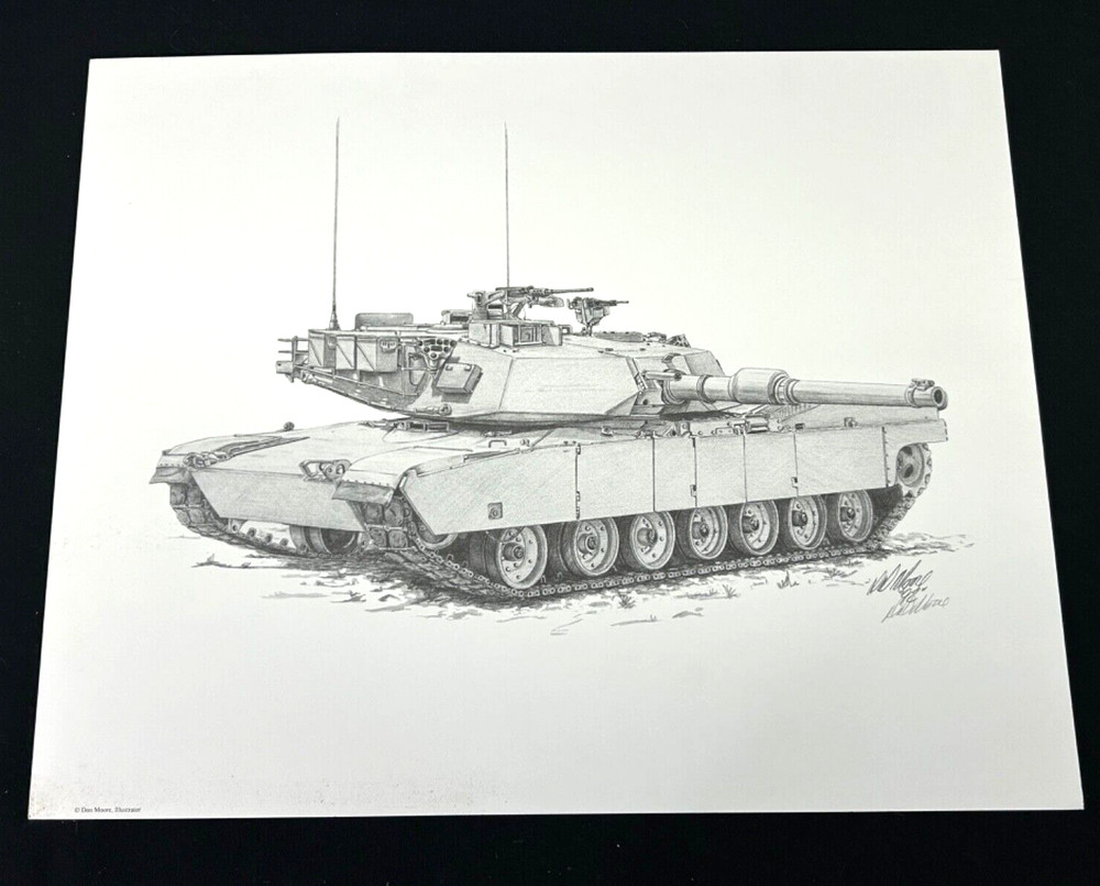1992 DD Moore US Army M1 Abrams Tank Signed Print